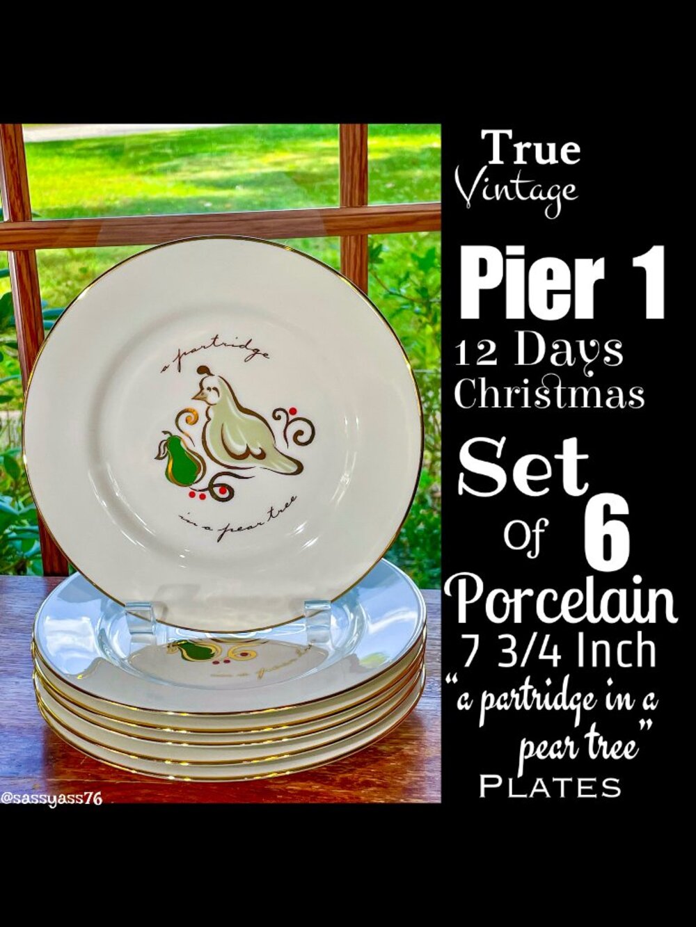 ▪️VTG▪️PIER 1▪️Set of 6 Porcelain 7.75 Inch "A Partridge In A Pear Tree" Plates